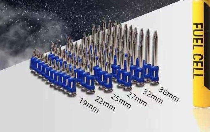 Gas-actuated collated strip nails with fuel cell